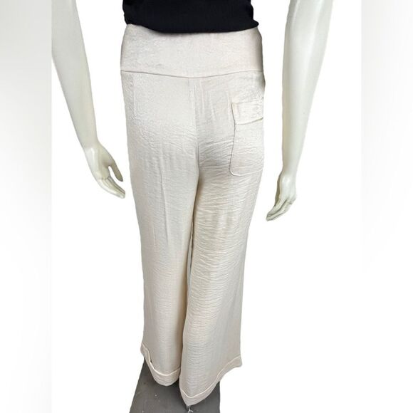 Black Label BCBG Max Azaria Wide Leg Ivory Shimmer Wide Waistband Dress Pants 10 - Picture 7 of 15